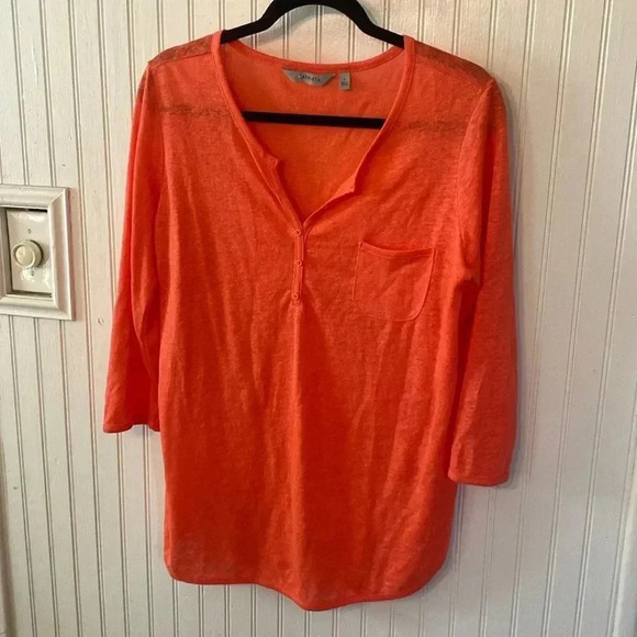 ATHLETA Linen Newport Henley Tunic Coral Orange SM - Picture 1 of 7